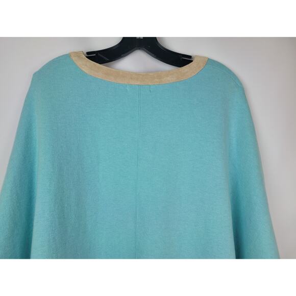 Tyler Boe NWT Women's Teal Turquoise Beige Fringe Cashmere Bland Poncho Sz XS/S - Picture 7 of 11